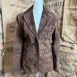 Vintage 70s Womens Leather Suede Brown Jacket Beged-Or USA Size 8